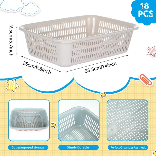 Alt view image 2 of 7 - 16 Pack Paper Basket,Blue, Pink, Beige,14 X 10 X 4 Inch,Fashion Paper Organizer Basket, Small Plastic Storage, Plastic Basket Tray, Office Bins File Holder, Home Office School Supplies
