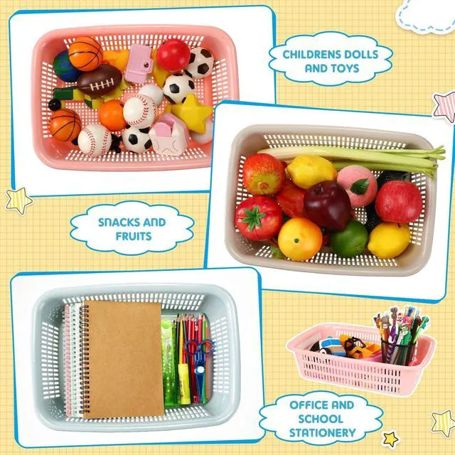 Alt view image 4 of 7 - 16 Pack Paper Basket,Blue, Pink, Beige,14 X 10 X 4 Inch,Fashion Paper Organizer Basket, Small Plastic Storage, Plastic Basket Tray, Office Bins File Holder, Home Office School Supplies
