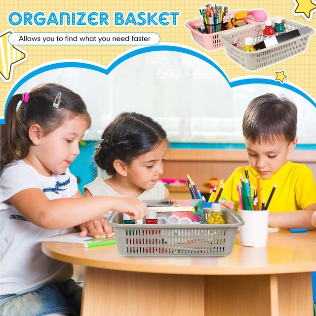Alt view image 3 of 7 - 16 Pack Paper Basket,Blue, Pink, Beige,14 X 10 X 4 Inch,Fashion Paper Organizer Basket, Small Plastic Storage, Plastic Basket Tray, Office Bins File Holder, Home Office School Supplies