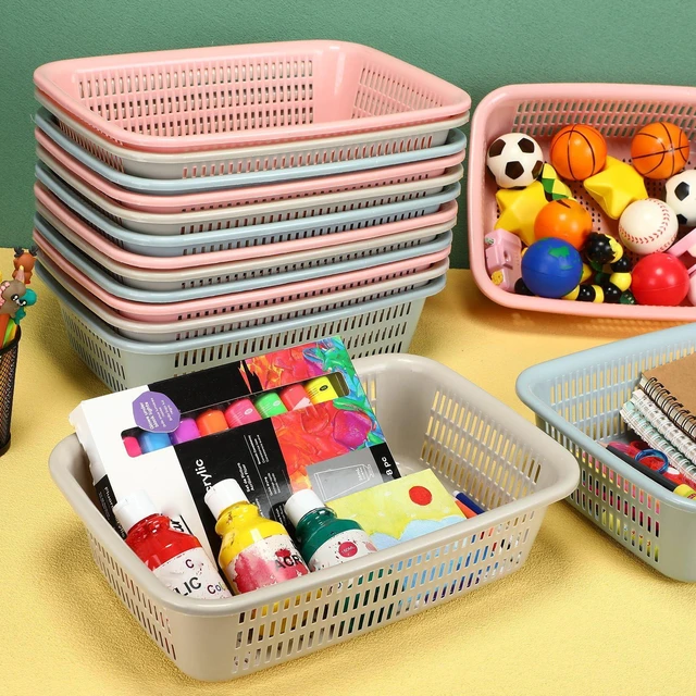 Alt view image 7 of 7 - 16 Pack Paper Basket,Blue, Pink, Beige,14 X 10 X 4 Inch,Fashion Paper Organizer Basket, Small Plastic Storage, Plastic Basket Tray, Office Bins File Holder, Home Office School Supplies