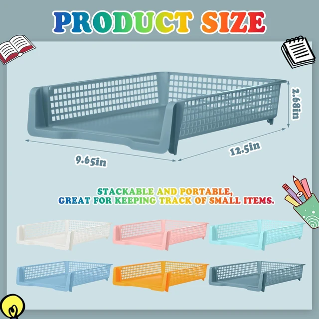 Alt view image 2 of 7 - 12 Pcs Turn in Trays, Classroom Paper Tray, Pastel, Narrow Plastic Stackable Turn in Bins, Letter Size, Desk File Organizer, Color Coded for Homework, Teacher Office Document Storage
