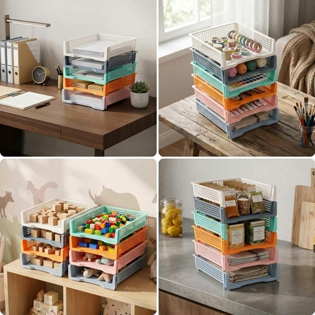 Alt view image 7 of 7 - 12 Pcs Turn in Trays, Classroom Paper Tray, Pastel, Narrow Plastic Stackable Turn in Bins, Letter Size, Desk File Organizer, Color Coded for Homework, Teacher Office Document Storage
