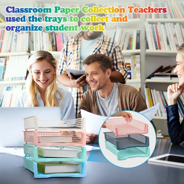 Alt view image 5 of 7 - 12 Pcs Turn in Trays, Classroom Paper Tray, Pastel, Narrow Plastic Stackable Turn in Bins, Letter Size, Desk File Organizer, Color Coded for Homework, Teacher Office Document Storage