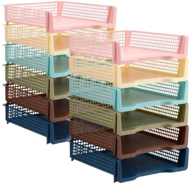 Main image of 12 Pcs Turn in Trays, Classroom Paper Tray, Morandi Tones, Narrow Plastic Stackable Turn in Bins, Letter Size, Desk File Organizer, Color Coded for Homework, Teacher Office Document Storage
