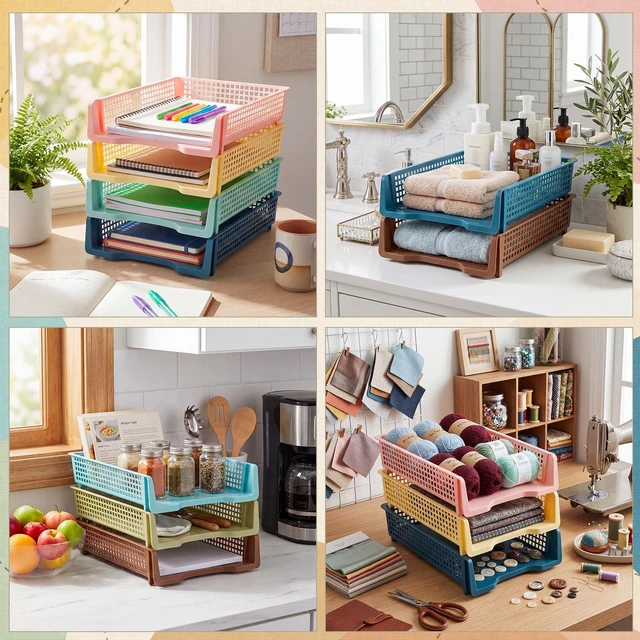 Alt view image 5 of 7 - 12 Pcs Turn in Trays, Classroom Paper Tray, Morandi Tones, Narrow Plastic Stackable Turn in Bins, Letter Size, Desk File Organizer, Color Coded for Homework, Teacher Office Document Storage