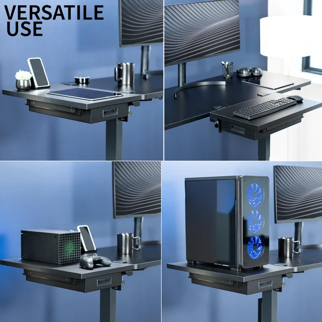Alt view image 4 of 7 - Black Clamp-on 24 x 14 in Desk Extender, DESK-EXT24D Premium, Built-in Storage Drawer, Keyboard Tray, Side Table Extension Office Organizer
