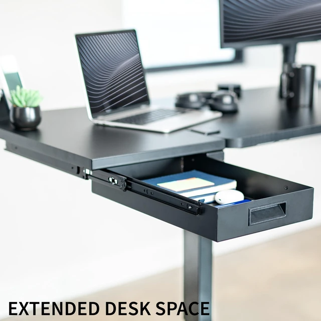 Alt view image 2 of 7 - Black Clamp-on 24 x 14 in Desk Extender, DESK-EXT24D Premium, Built-in Storage Drawer, Keyboard Tray, Side Table Extension Office Organizer