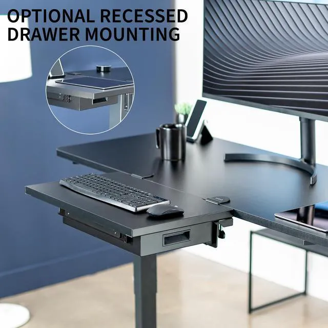 Alt view image 5 of 7 - Black Clamp-on 24 x 14 in Desk Extender, DESK-EXT24D Premium, Built-in Storage Drawer, Keyboard Tray, Side Table Extension Office Organizer