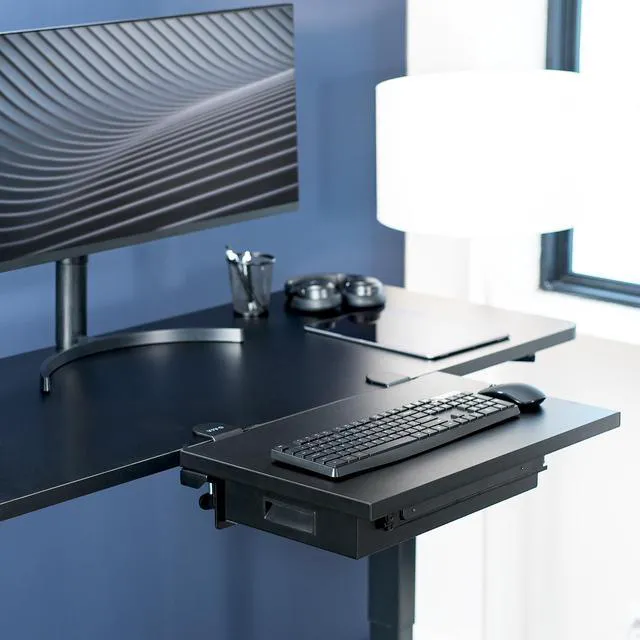 Alt view image 7 of 7 - Black Clamp-on 24 x 14 in Desk Extender, DESK-EXT24D Premium, Built-in Storage Drawer, Keyboard Tray, Side Table Extension Office Organizer