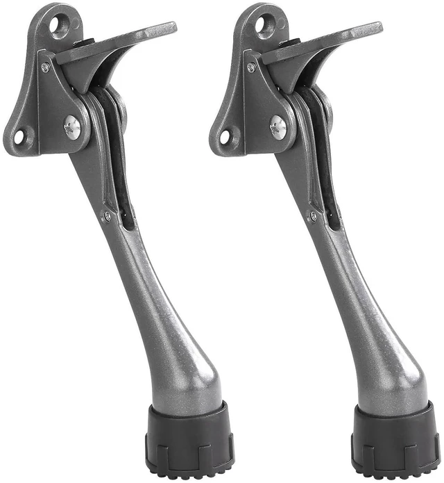 Main image of Kickdown Door Stopper 5Inches - 2 Packs One Touch Adjustable Height Door Stop for The Bottom of Door The Bottom of Door Aluminum Alloy Metal Door Stopper with Rubber Tip Silver Gray