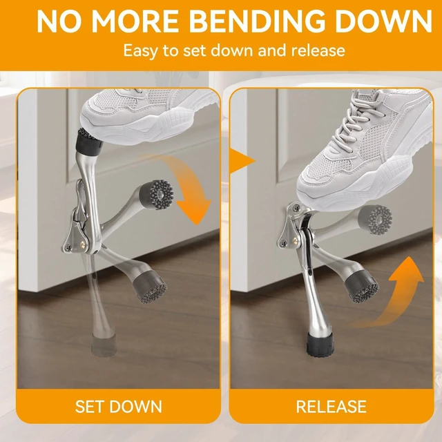 Alt view image 5 of 6 - Kickdown Door Stopper 5Inches - 2 Packs One Touch Adjustable Height Door Stop for The Bottom of Door The Bottom of Door Aluminum Alloy Metal Door Stopper with Rubber Tip Satin Nickel