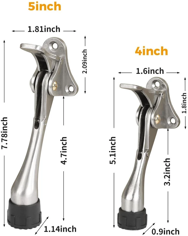 Alt view image 2 of 6 - Kickdown Door Stopper 5Inches - 2 Packs One Touch Adjustable Height Door Stop for The Bottom of Door The Bottom of Door Aluminum Alloy Metal Door Stopper with Rubber Tip Satin Nickel
