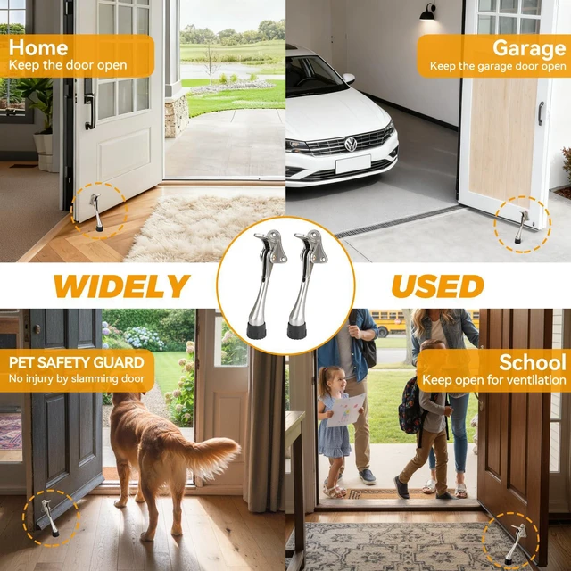 Alt view image 6 of 6 - Kickdown Door Stopper 5Inches - 2 Packs One Touch Adjustable Height Door Stop for The Bottom of Door The Bottom of Door Aluminum Alloy Metal Door Stopper with Rubber Tip Satin Nickel