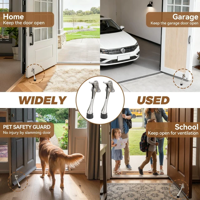 Alt view image 4 of 6 - Kickdown Door Stopper 5Inches - 2 Packs One Touch Adjustable Height Door Stop for The Bottom of Door The Bottom of Door Aluminum Alloy Metal Door Stopper with Rubber Tip White