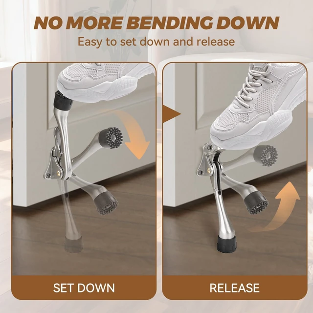 Alt view image 5 of 6 - Kickdown Door Stopper 5Inches - 2 Packs One Touch Adjustable Height Door Stop for The Bottom of Door The Bottom of Door Aluminum Alloy Metal Door Stopper with Rubber Tip White
