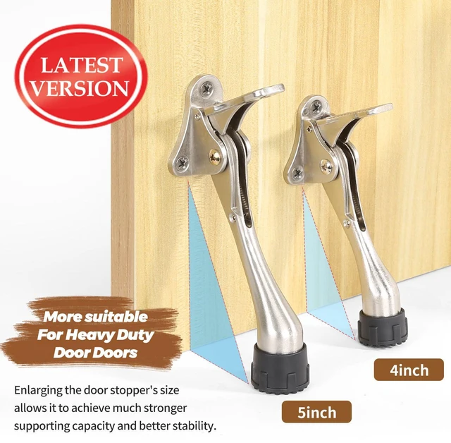 Alt view image 2 of 7 - Kickdown Door Stopper 5Inches - 2 Packs One Touch Adjustable Height Door Stop for The Bottom of Door The Bottom of Door Aluminum Alloy Metal Door Stopper with Rubber Tip Silver