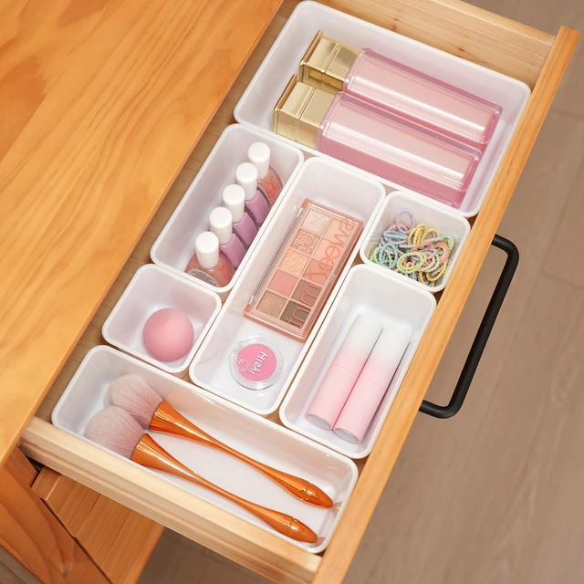 Alt view image 3 of 7 - Kitchen Desk Drawer Organizers Storage for Office, Small Acrylic Vanity Trays Makeup for Drawer Bathroom Plastic Make up Organizers 25 Pcs White