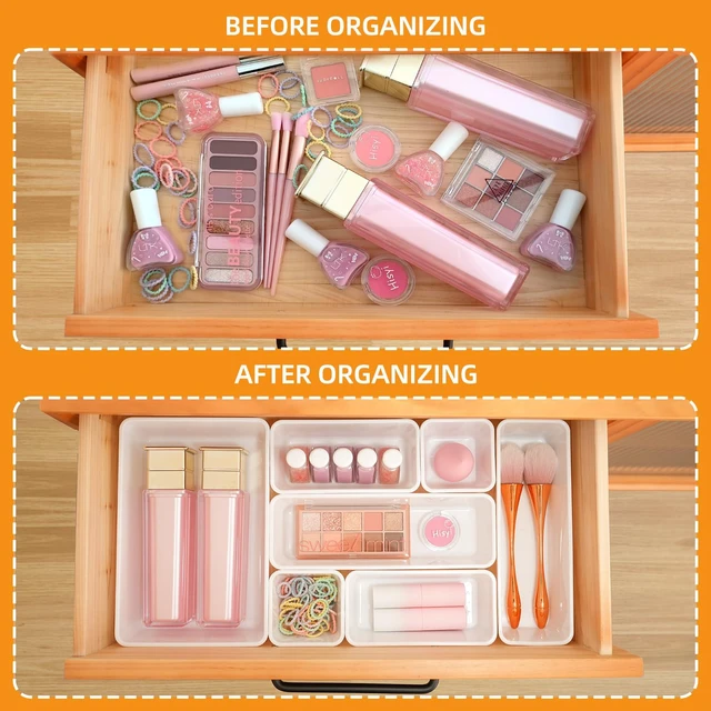 Alt view image 4 of 7 - Kitchen Desk Drawer Organizers Storage for Office, Small Acrylic Vanity Trays Makeup for Drawer Bathroom Plastic Make up Organizers 25 Pcs White