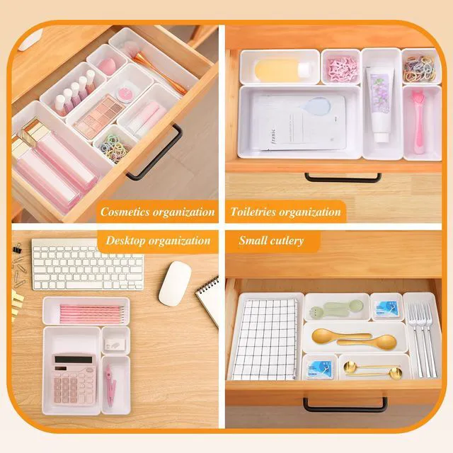 Alt view image 5 of 7 - Kitchen Desk Drawer Organizers Storage for Office, Small Acrylic Vanity Trays Makeup for Drawer Bathroom Plastic Make up Organizers 25 Pcs White