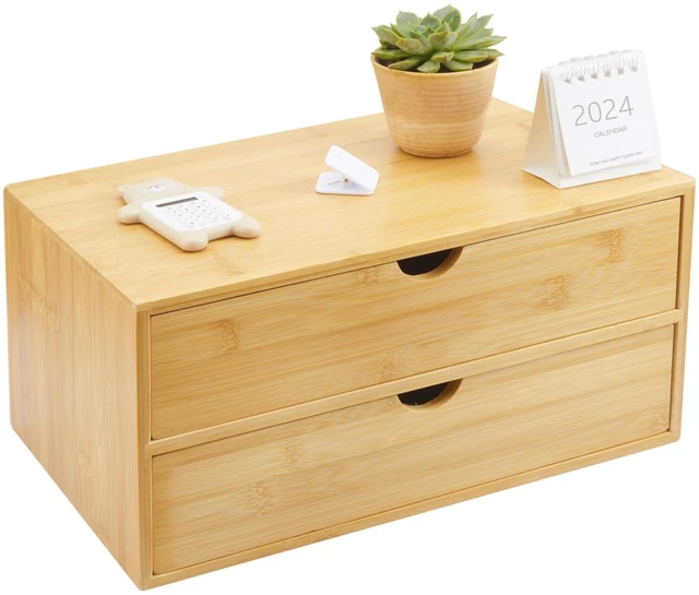 Main image of Bamboo Desk Organizer With Drawers Countertop Drawers Counter Storage Box Corner Desk Organizer for Home Office No Assembly Required