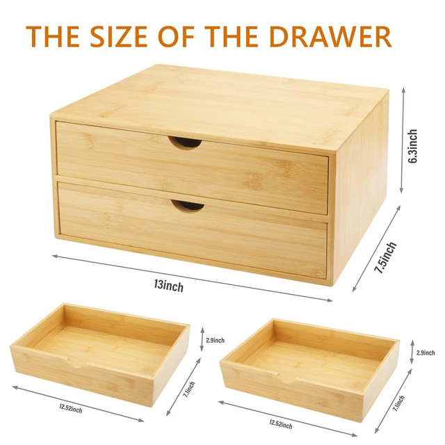 Alt view image 3 of 7 - Bamboo Desk Organizer With Drawers Countertop Drawers Counter Storage Box Corner Desk Organizer for Home Office No Assembly Required