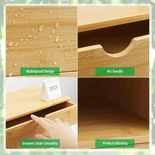 Alt view image 5 of 7 - Bamboo Desk Organizer With Drawers Countertop Drawers Counter Storage Box Corner Desk Organizer for Home Office No Assembly Required