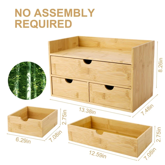 Alt view image 2 of 7 - Bamboo Desk Organizer With Drawers Countertop Drawers Counter Storage Box Corner Desk Organizer for Home Office No Assembly Required