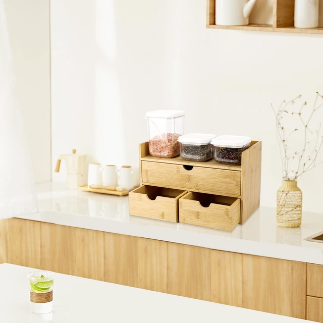 Alt view image 5 of 7 - Bamboo Desk Organizer With Drawers Countertop Drawers Counter Storage Box Corner Desk Organizer for Home Office No Assembly Required