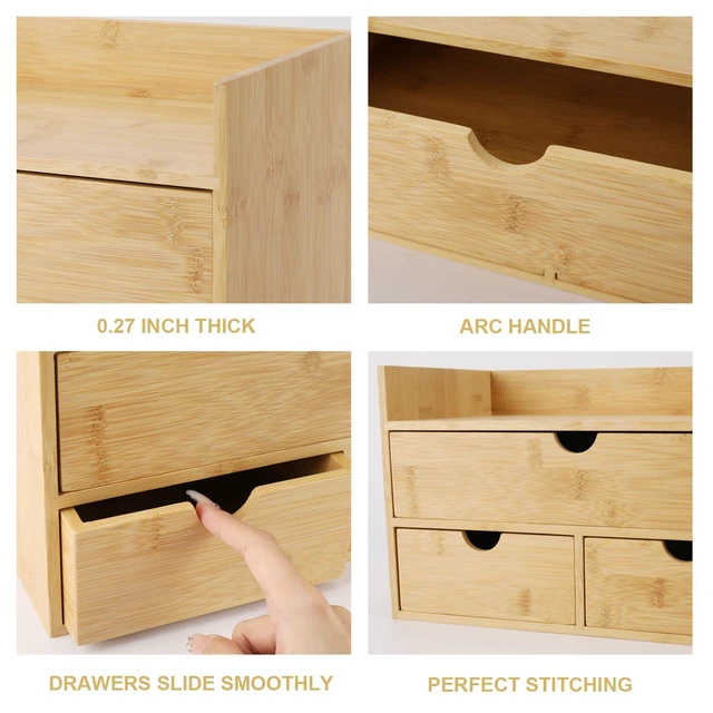 Alt view image 6 of 7 - Bamboo Desk Organizer With Drawers Countertop Drawers Counter Storage Box Corner Desk Organizer for Home Office No Assembly Required
