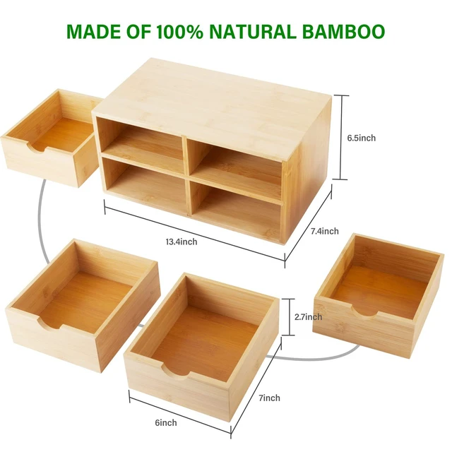 Alt view image 2 of 6 - Bamboo Desk Organizer With Drawers Countertop Drawers Counter Storage Box Corner Desk Organizer for Home Office No Assembly Required