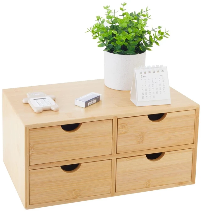 Main image of Bamboo Desk Organizer With Drawers Countertop Drawers Counter Storage Box Corner Desk Organizer for Home Office No Assembly Required