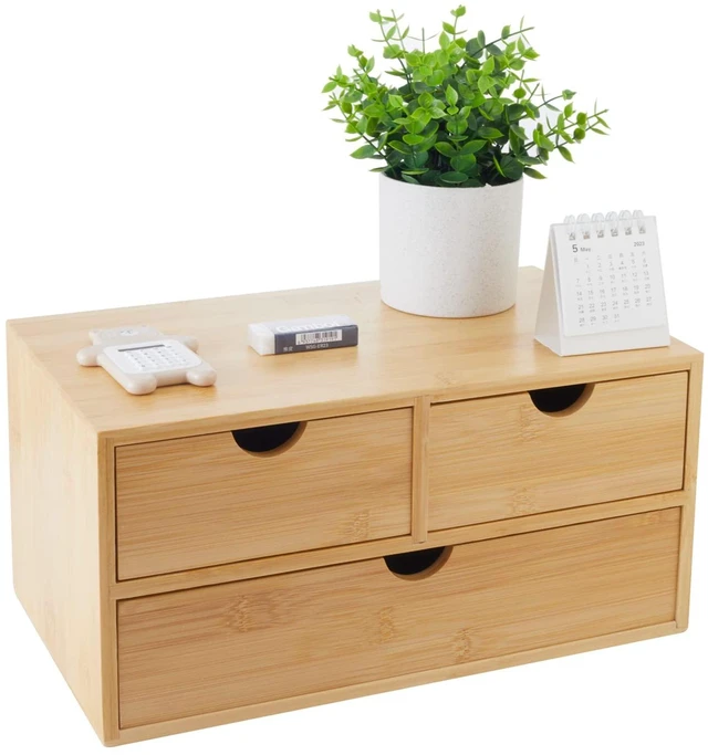 Main image of Bamboo Desk Organizer With Drawers Countertop Drawers Counter Storage Box Corner Desk Organizer for Home Office No Assembly Required