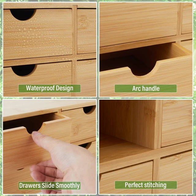 Alt view image 4 of 6 - Bamboo Desk Organizer With Drawers Countertop Drawers Counter Storage Box Corner Desk Organizer for Home Office No Assembly Required