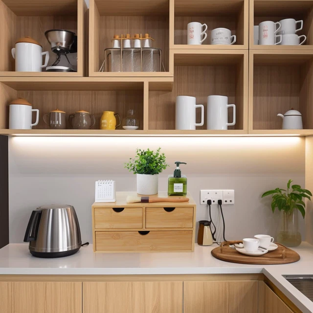 Alt view image 4 of 6 - Bamboo Desk Organizer With Drawers Countertop Drawers Counter Storage Box Corner Desk Organizer for Home Office No Assembly Required