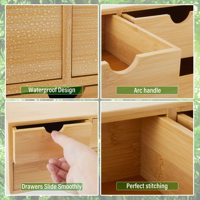 Alt view image 5 of 6 - Bamboo Desk Organizer With Drawers Countertop Drawers Counter Storage Box Corner Desk Organizer for Home Office No Assembly Required