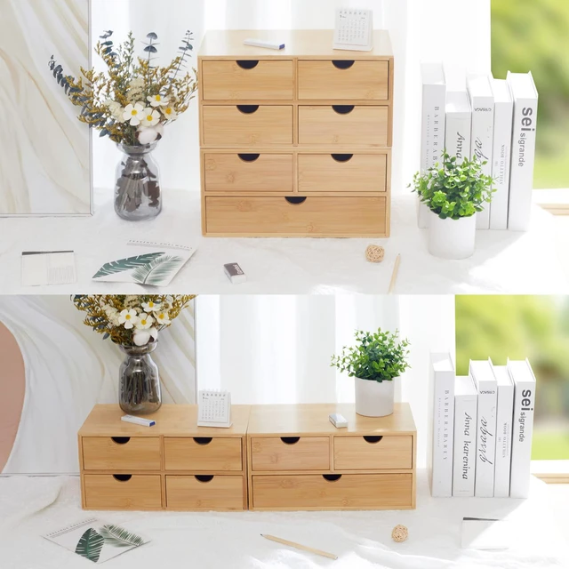 Alt view image 6 of 6 - Bamboo Desk Organizer With Drawers Countertop Drawers Counter Storage Box Corner Desk Organizer for Home Office No Assembly Required