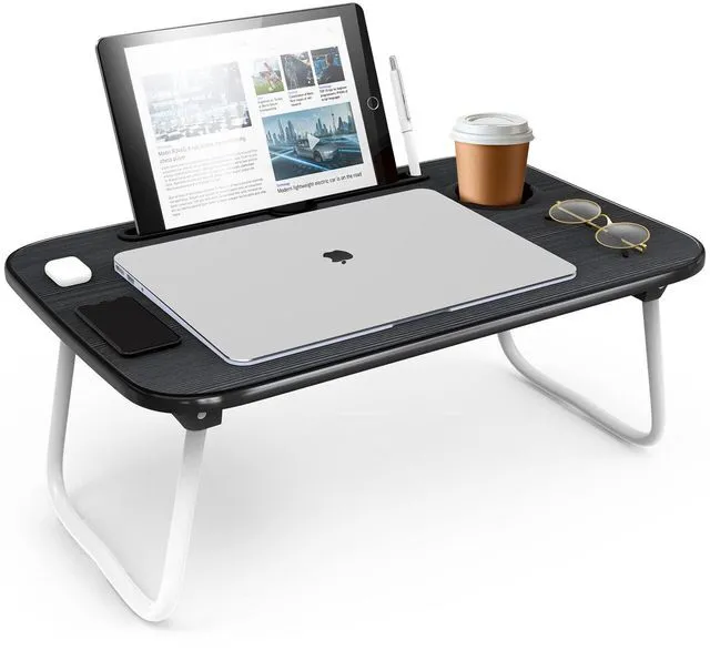 Main image of Lap Desk Bed Table Tray, Portable Laptop Stand for Desk & Bed 19"x12" Adjustable Laptop Stand with Foldable Legs for Easy Storage, Tablet Slot & Cup Holder, Sturdy Reading Desk for Sofa Bed Floor