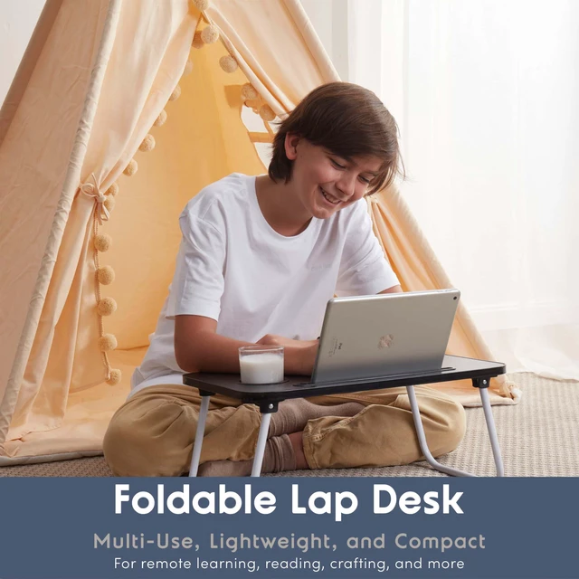 Alt view image 2 of 7 - Lap Desk Bed Table Tray, Portable Laptop Stand for Desk & Bed 19"x12" Adjustable Laptop Stand with Foldable Legs for Easy Storage, Tablet Slot & Cup Holder, Sturdy Reading Desk for Sofa Bed Floor