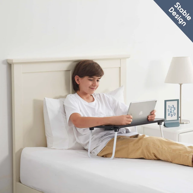 Alt view image 7 of 7 - Lap Desk Bed Table Tray, Portable Laptop Stand for Desk & Bed 19"x12" Adjustable Laptop Stand with Foldable Legs for Easy Storage, Tablet Slot & Cup Holder, Sturdy Reading Desk for Sofa Bed Floor