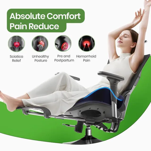 Alt view image 2 of 7 - Ergonomic Seat Cushion, Non-Slip Seat Cushion for Office Chair, Blue Relieves Sciatica, Lower Back & Coccyx Pain, Suitable for Office Chair, Car Seat & Driving