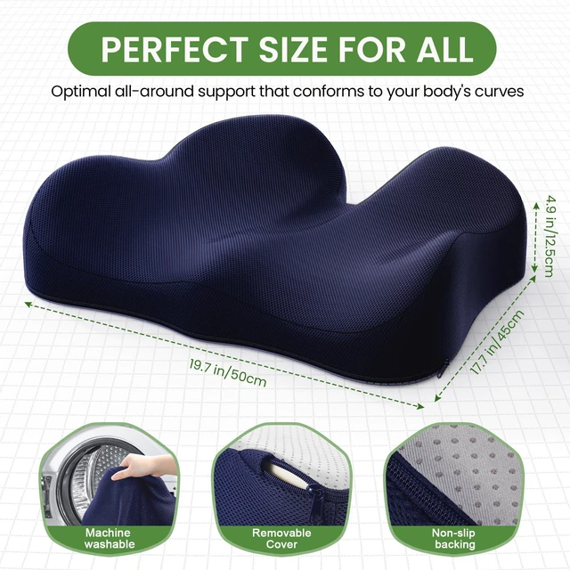 Alt view image 5 of 7 - Ergonomic Seat Cushion, Non-Slip Seat Cushion for Office Chair, Blue Relieves Sciatica, Lower Back & Coccyx Pain, Suitable for Office Chair, Car Seat & Driving