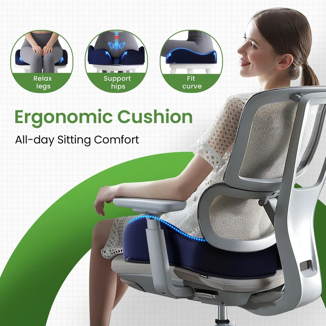 Alt view image 6 of 7 - Ergonomic Seat Cushion, Non-Slip Seat Cushion for Office Chair, Blue Relieves Sciatica, Lower Back & Coccyx Pain, Suitable for Office Chair, Car Seat & Driving