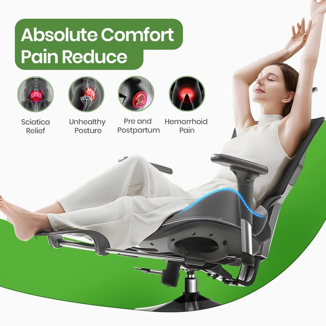 Alt view image 2 of 7 - Ergonomic Seat Cushion, Non-Slip Seat Cushion for Office Chair, Grey Relieves Sciatica, Lower Back & Coccyx Pain, Suitable for Office Chair, Car Seat & Driving