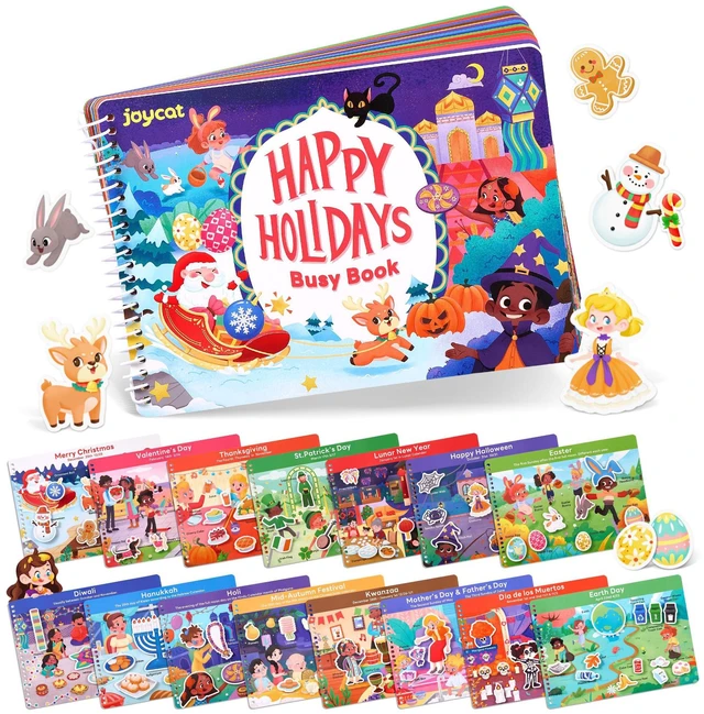 Main image of Holiday Busy Book for Toddlers Ages 3-5, English 15 holidays including Easter, Diwali and Thanksgiving encourage creativity and preschool skills at home or during travel