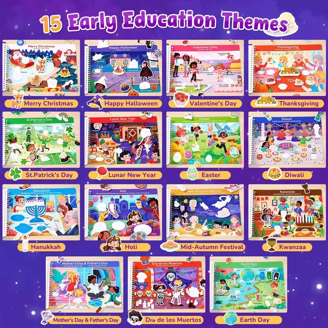 Alt view image 2 of 7 - Holiday Busy Book for Toddlers Ages 3-5, English 15 holidays including Easter, Diwali and Thanksgiving encourage creativity and preschool skills at home or during travel