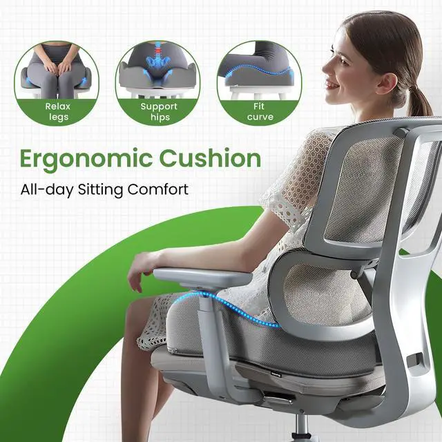 Alt view image 6 of 7 - Ergonomic Seat Cushion, Non-Slip Seat Cushion for Office Chair, Grey Relieves Sciatica, Lower Back & Coccyx Pain, Suitable for Office Chair, Car Seat & Driving