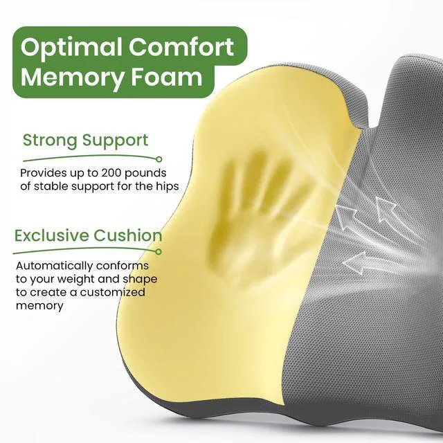 Alt view image 3 of 7 - Ergonomic Seat Cushion, Non-Slip Seat Cushion for Office Chair, Grey Relieves Sciatica, Lower Back & Coccyx Pain, Suitable for Office Chair, Car Seat & Driving