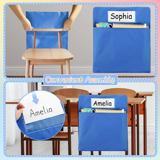 Alt view image 5 of 7 - 24 Pcs Chair Pockets for Classroom 17 x 20 Inch s with Name Tag for Classroom Chairback Pockets Chairs Seat Back Organizer for Student Elementary School Daycare Home Supply (Light Boho)
