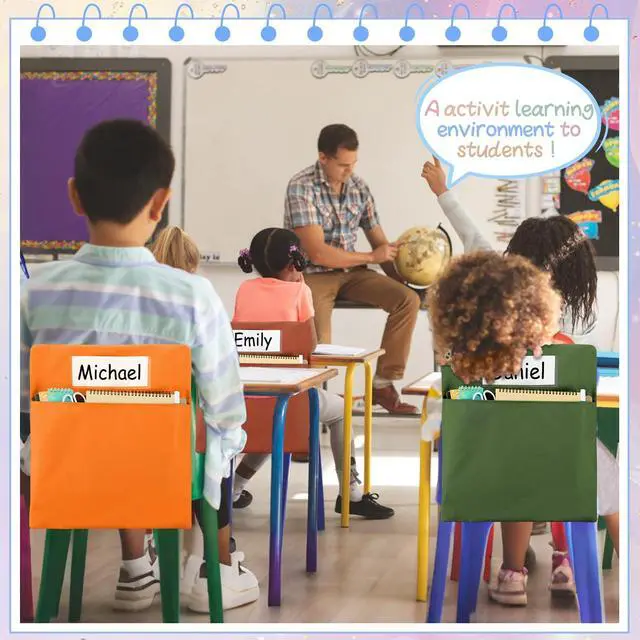Alt view image 7 of 7 - 24 Pcs Chair Pockets for Classroom 17 x 20 Inch s with Name Tag for Classroom Chairback Pockets Chairs Seat Back Organizer for Student Elementary School Daycare Home Supply (Light Boho)