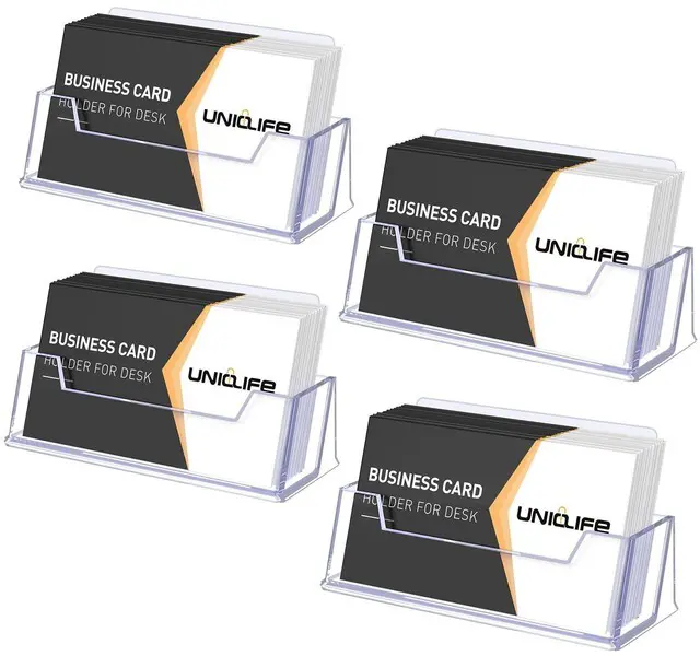 Main image of 4 Pack Acrylic Business Card Holder for Desk, 60 Card Capacity 1 Slot Clear Business Card Display Stand for Men Women Desktop Business Card Organizer Card Stand for Office Home Exhibition